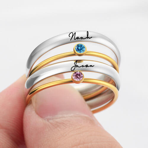 Personalized engraved birthstone rings bulk custom stackable name rings with spacers wholesale factory and manufacturers china